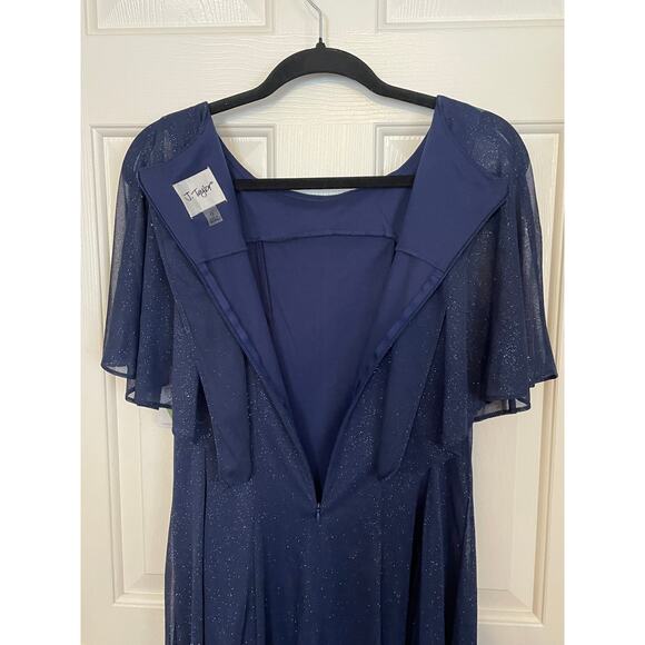 NWT J. Taylor Dress Size 12 Dark Blue Sparkle Formal Cape Evening Crew Neckline - Picture 13 of 13